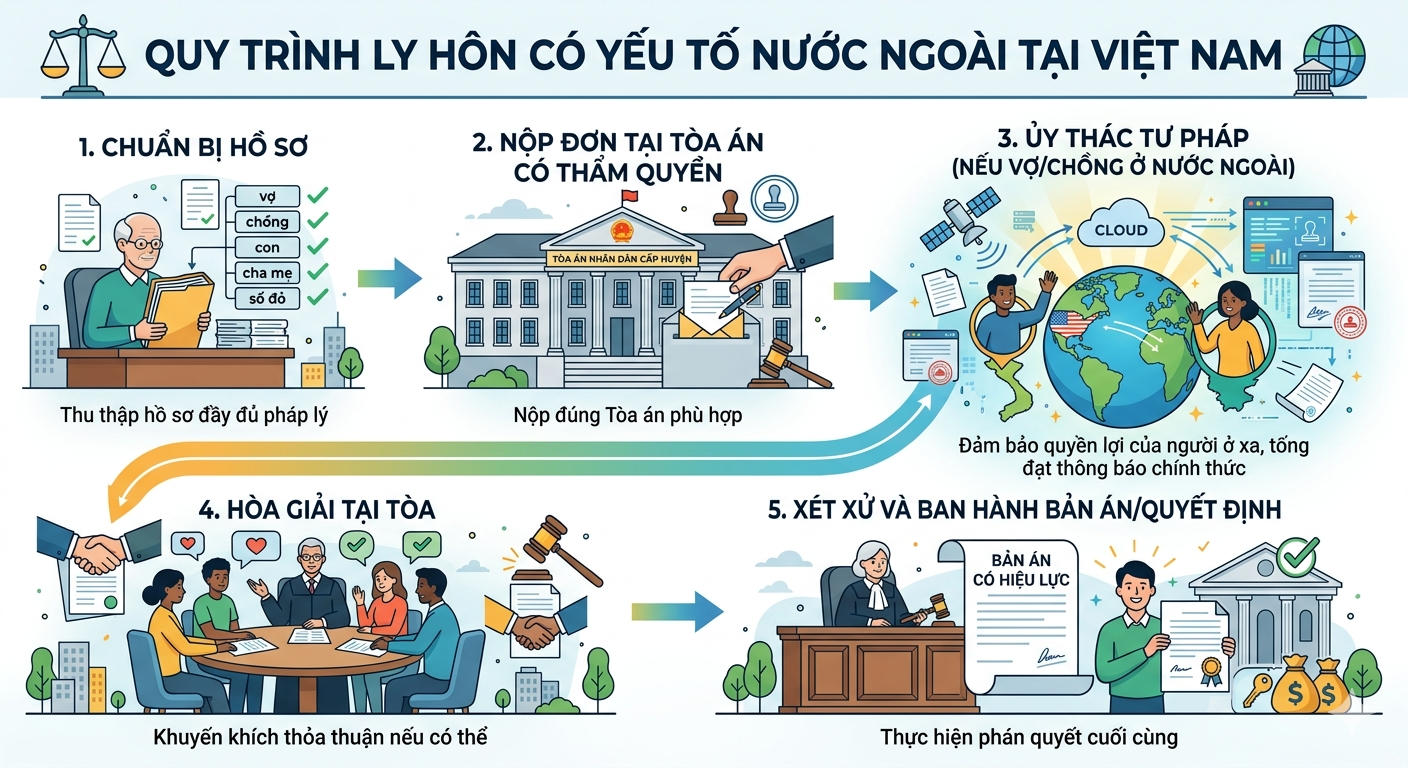 Quy trình ly hôn với người nước ngoài tại Việt Nam từng bước