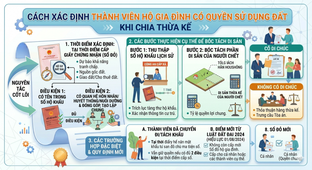 Xác định thành viên hộ gia đình có quyền sử dụng đất khi chia thừa kế theo quy định 2026