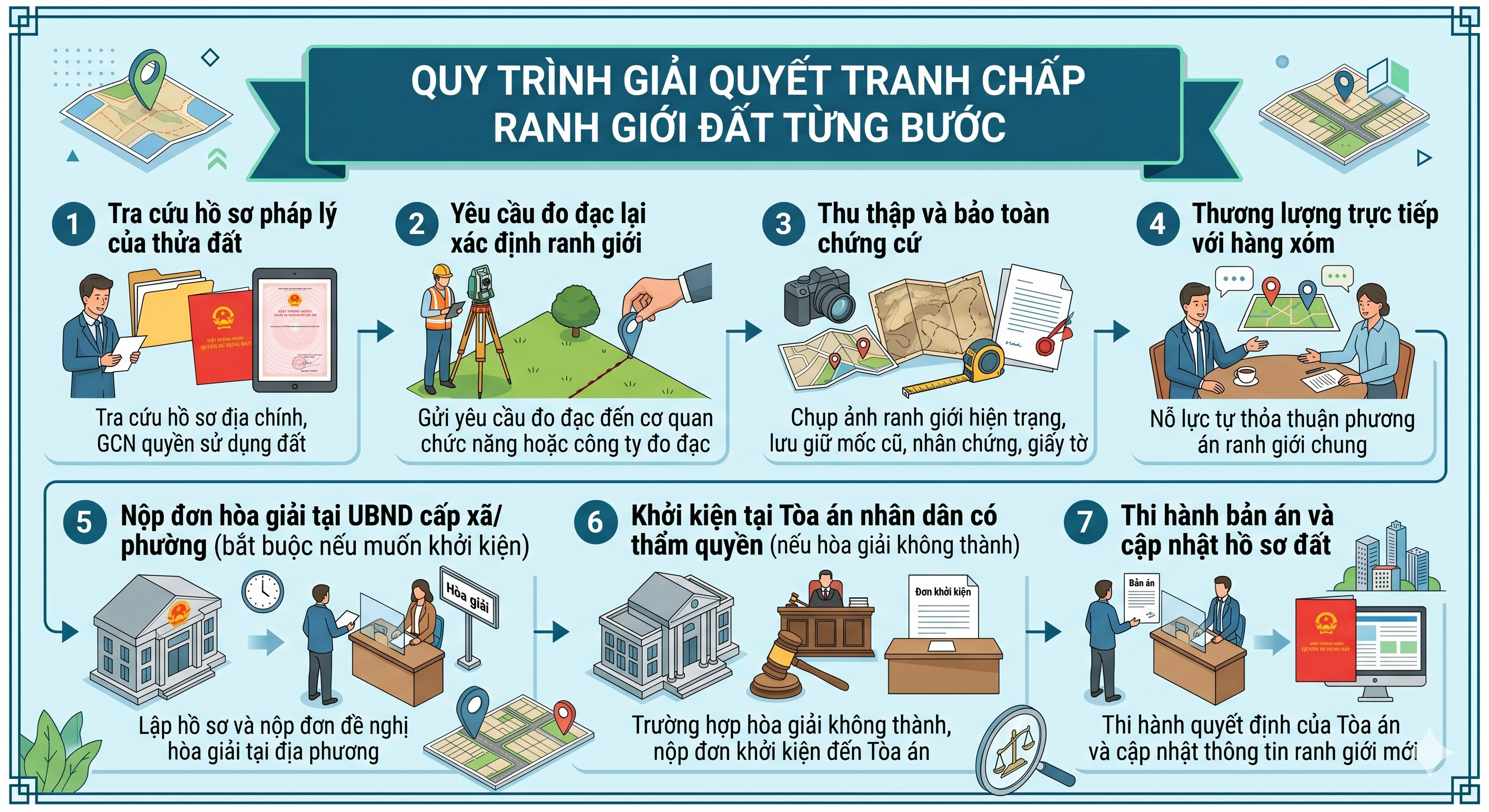Quy trình giải quyết tranh chấp ranh giới đất với hàng xóm từng bước theo quy định 2026