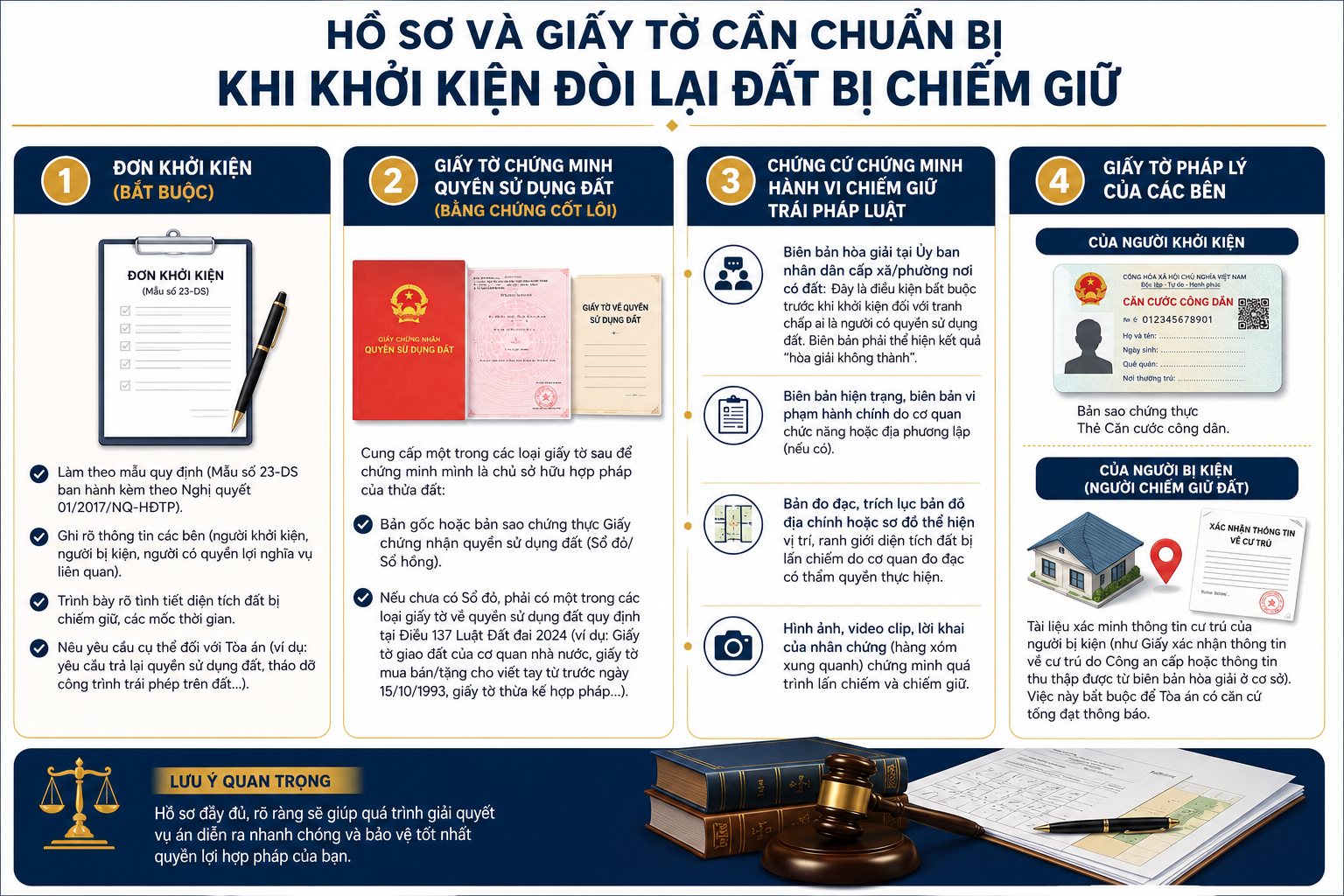 Hồ sơ khởi kiện đòi lại đất bị người khác chiếm giữ - những giấy tờ cần chuẩn bị 2026