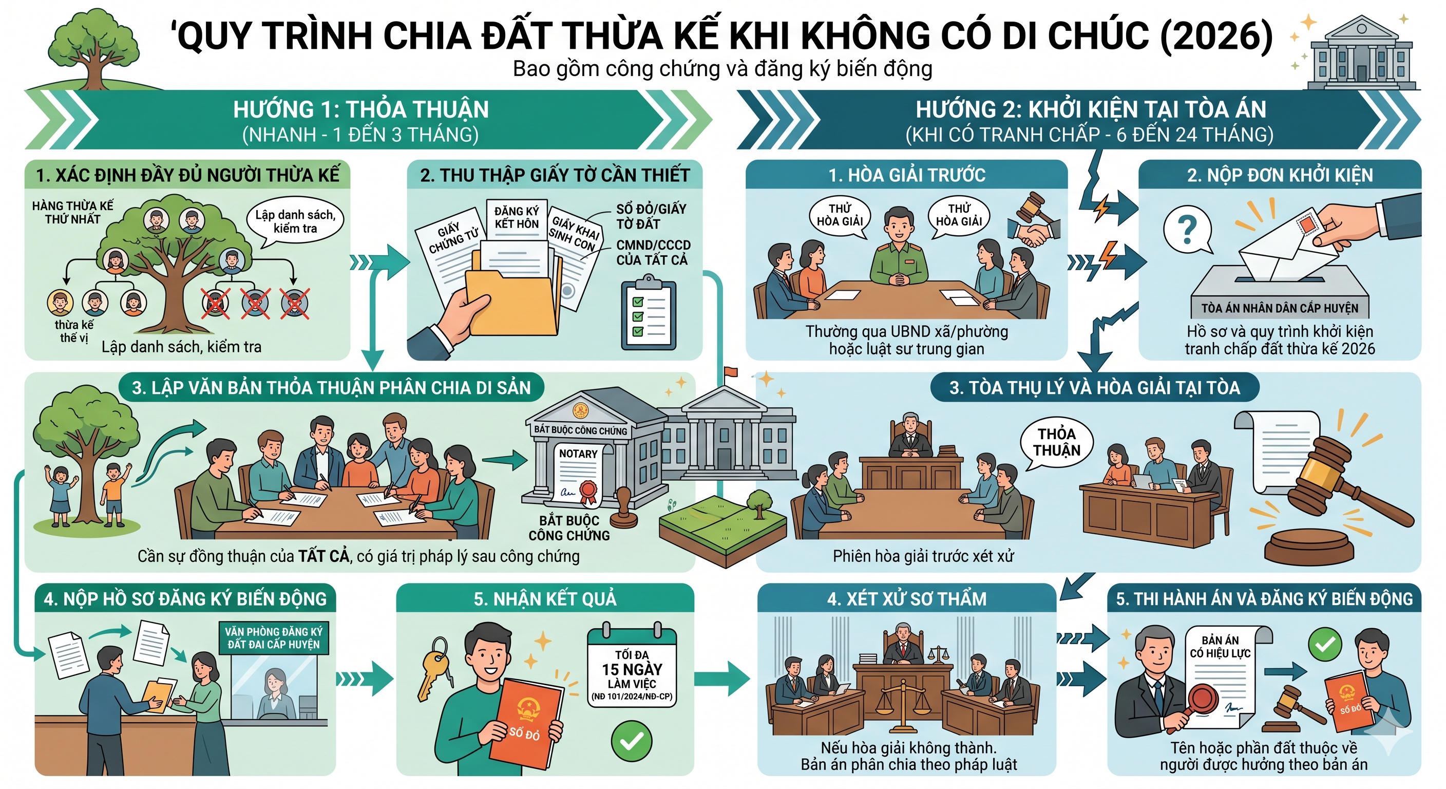 Quy trình chia đất thừa kế khi không có di chúc gồm các bước công chứng và đăng ký biến động 2026 - N.H Legal