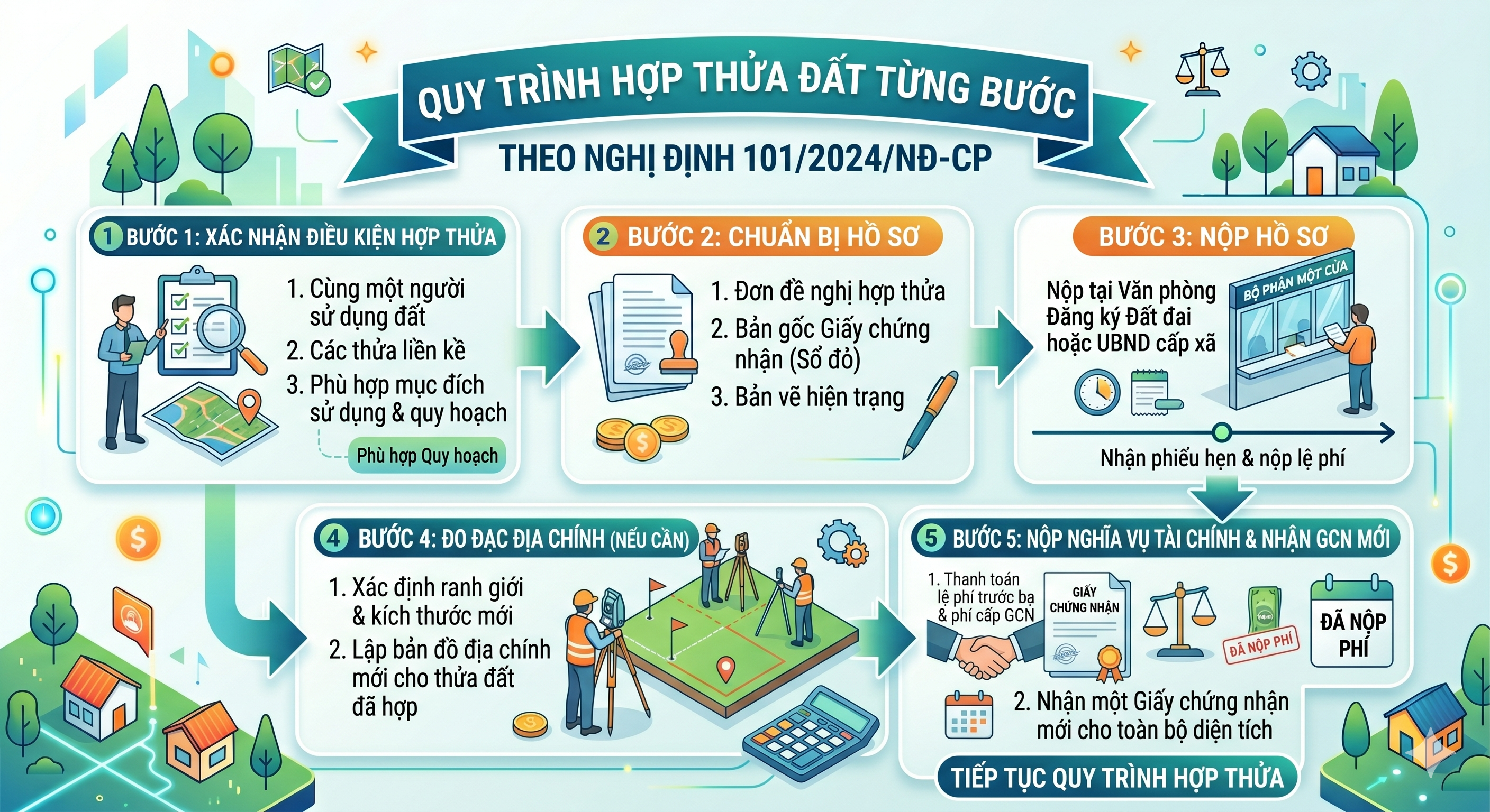 Quy trình hợp thửa đất từng bước theo Nghị định 101/2024/NĐ-CP