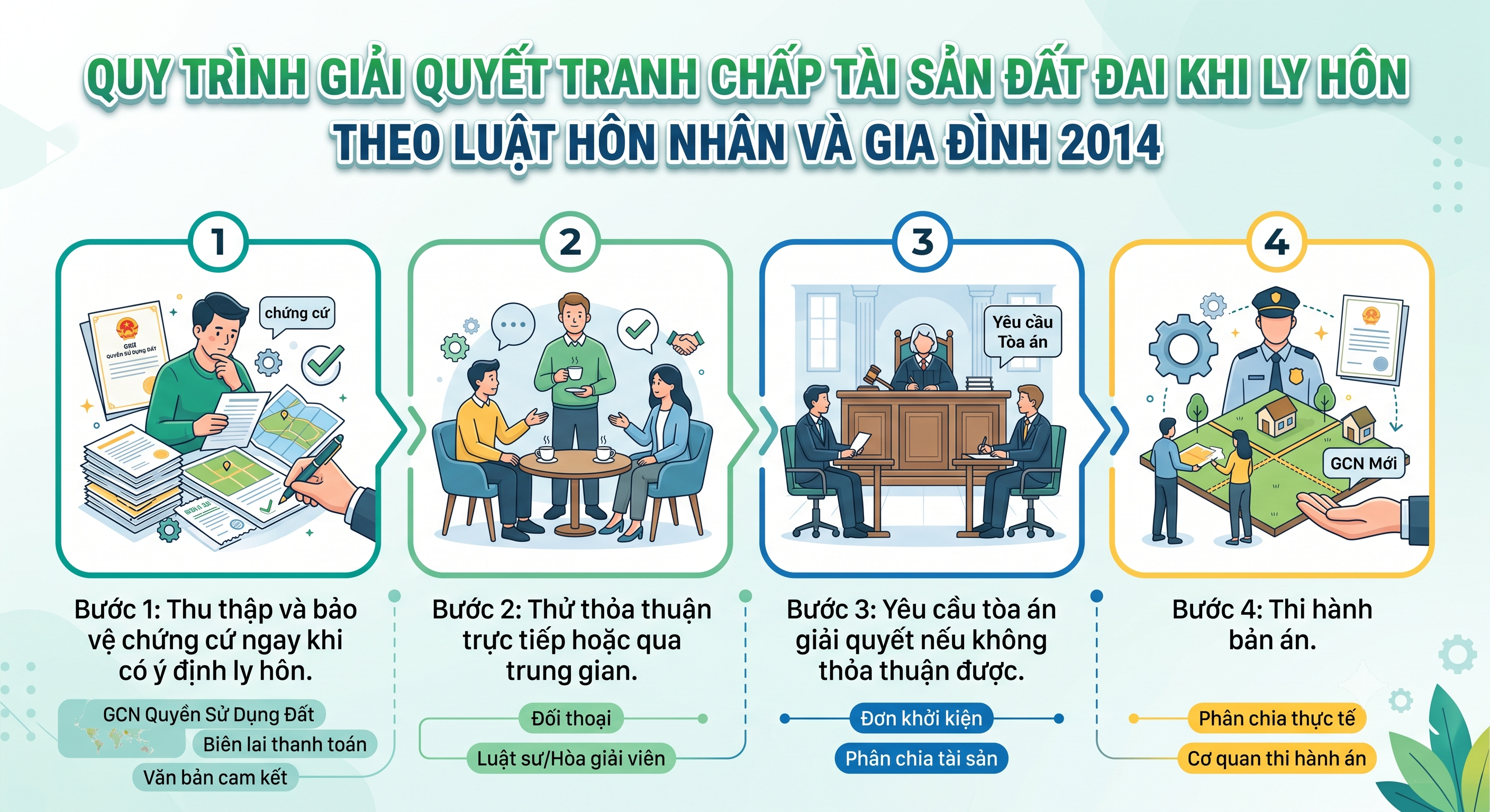 Quy trình chia tài sản đất đai khi ly hôn - từ thỏa thuận đến khởi kiện và thi hành án
