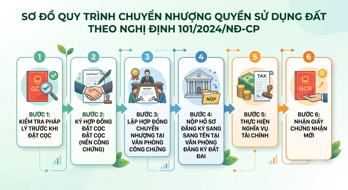 Thủ tục sang tên chuyển nhượng quyền sử dụng đất từng bước theo Nghị định 101/2024