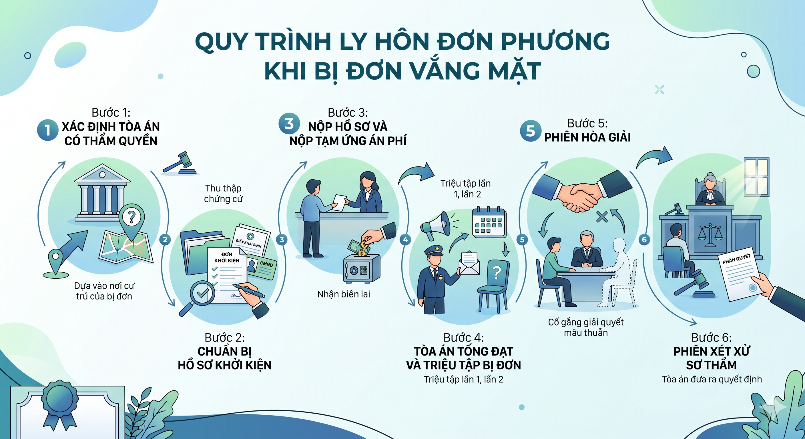 Quy trình ly hôn đơn phương khi một bên vắng mặt từng bước
