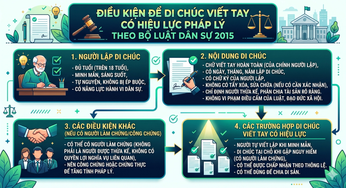 Điều kiện để di chúc viết tay có hiệu lực pháp lý theo Bộ luật Dân sự 2015 - N.H Legal