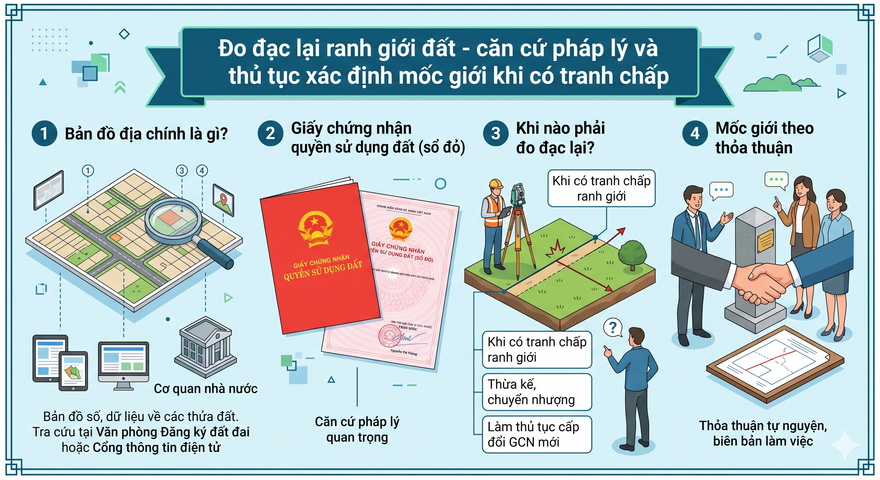 Đo đạc lại đất khi tranh chấp ranh giới - căn cứ pháp lý xác định mốc giới đất đai