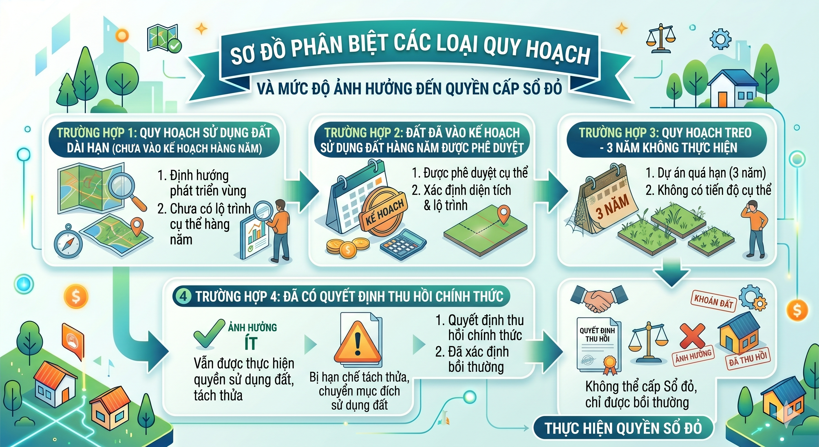 Các loại quy hoạch ảnh hưởng đến việc cấp sổ đỏ - phân biệt quy hoạch dài hạn, kế hoạch hàng năm và quyết định thu hồi đất