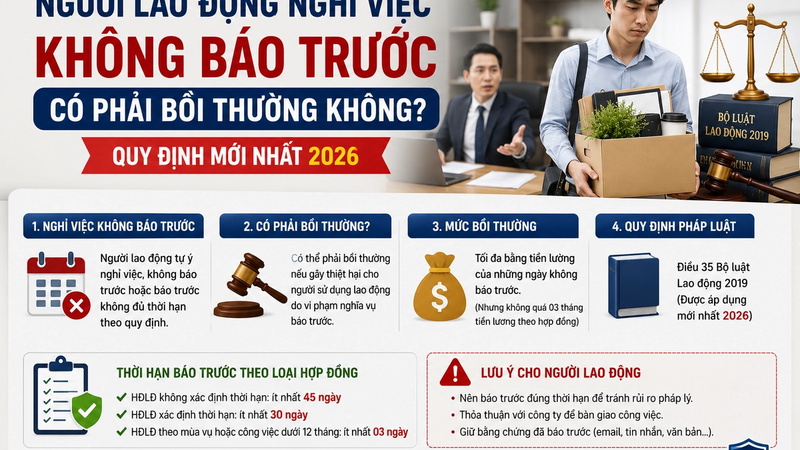 Người Lao Động Nghỉ Việc Không Báo Trước Có Phải Bồi Thường Không? Quy Định Mới Nhất 2026
