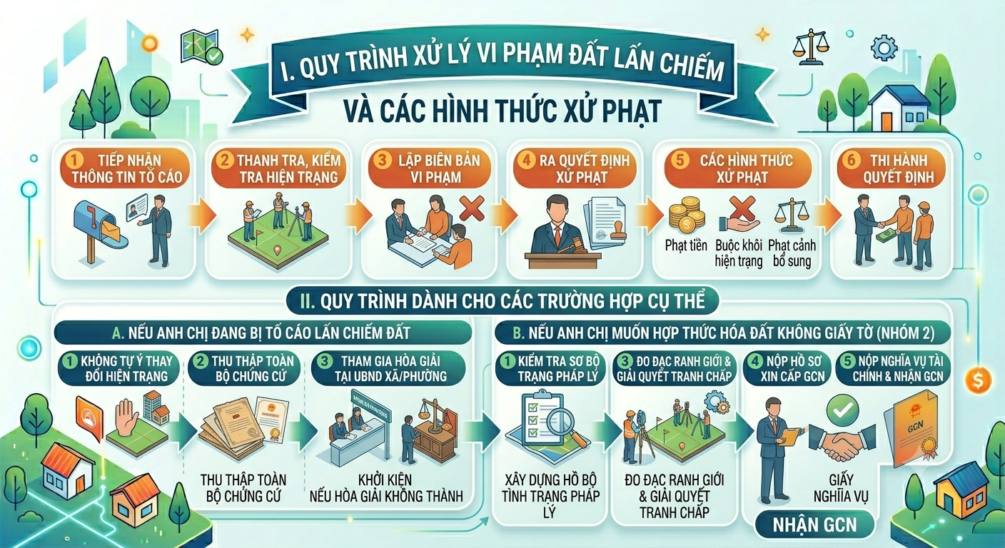 Quy trình xử lý đất lấn chiếm và các hình thức xử phạt theo Luật Đất đai 2024