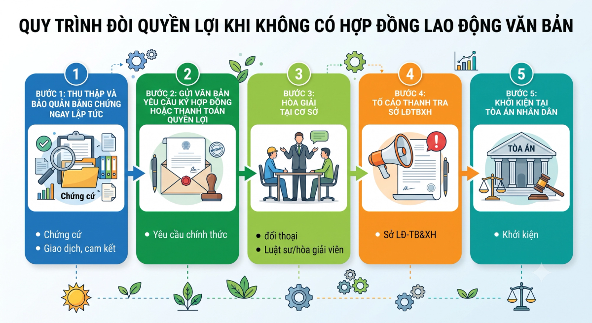 Quyền lợi người lao động khi không có hợp đồng và quy trình đòi quyền lợi theo BLLĐ 2019