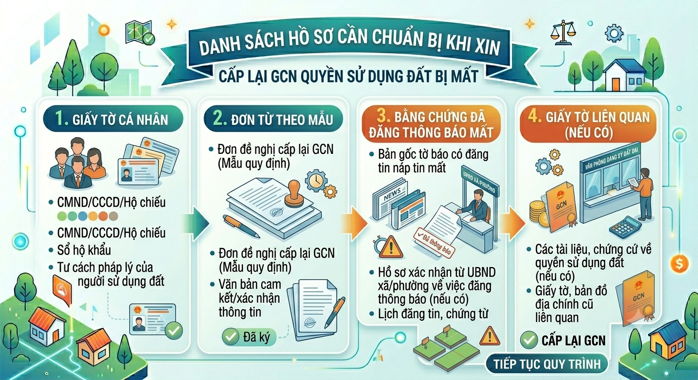 Hồ sơ xin cấp lại sổ đỏ bị mất - danh sách giấy tờ cần chuẩn bị theo NĐ 101/2024