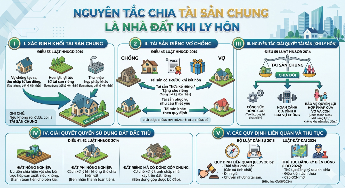 Nguyên tắc chia tài sản nhà đất khi ly hôn theo Luật Hôn nhân và Gia đình 2014
