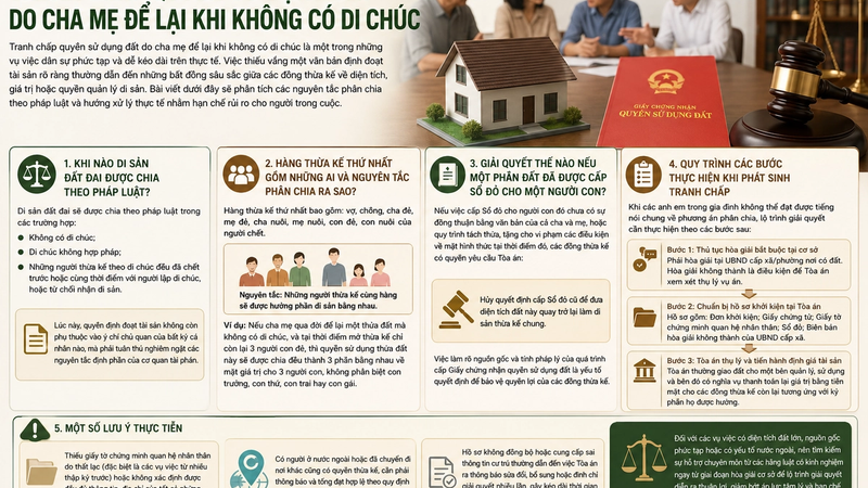 Quy trình phân chia di sản thừa kế đất đai khi cha mẹ không để lại di chúc