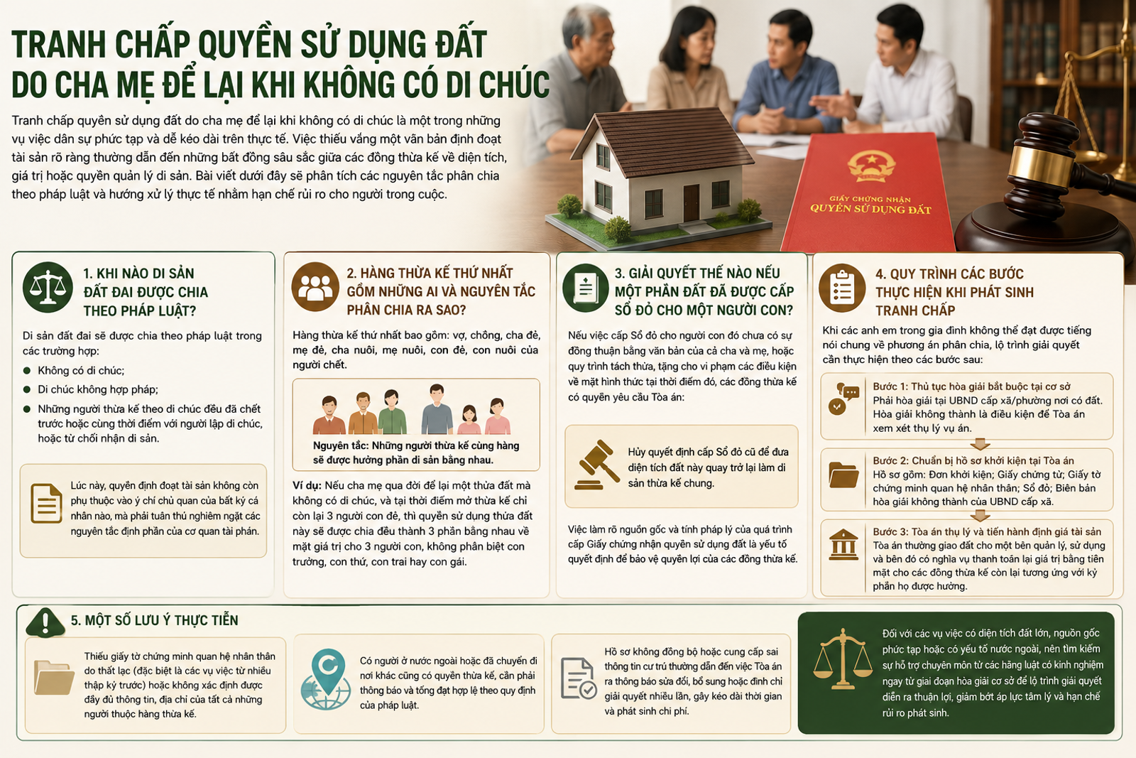 Quy trình phân chia di sản thừa kế đất đai khi cha mẹ không để lại di chúc