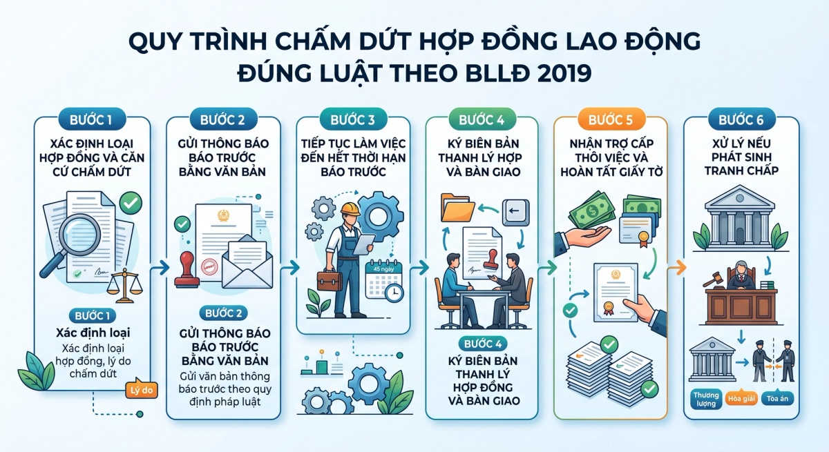 Quy trình chấm dứt hợp đồng lao động đúng luật từng bước 2026