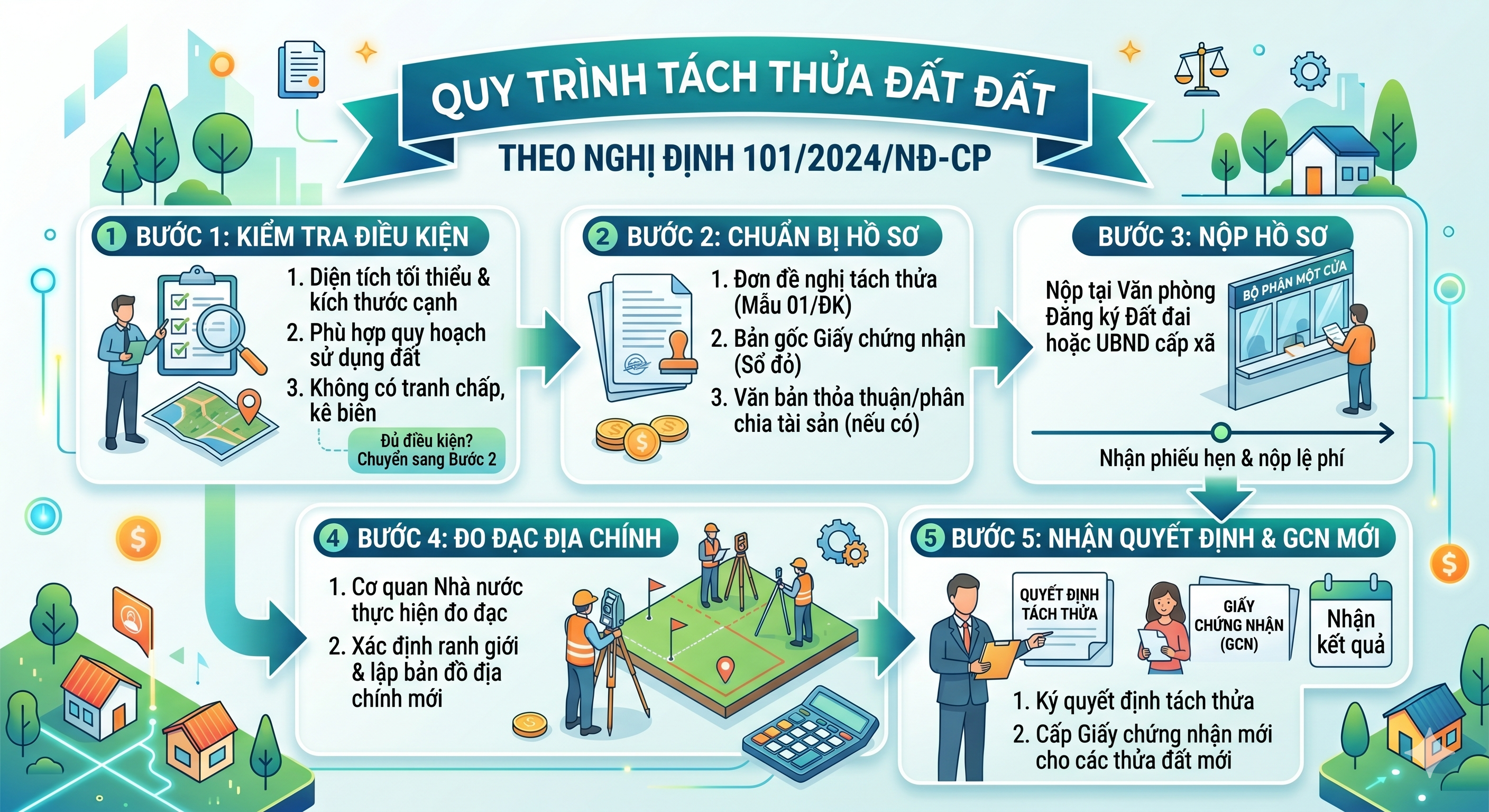 Quy trình tách thửa đất từng bước theo Nghị định 101/2024/NĐ-CP