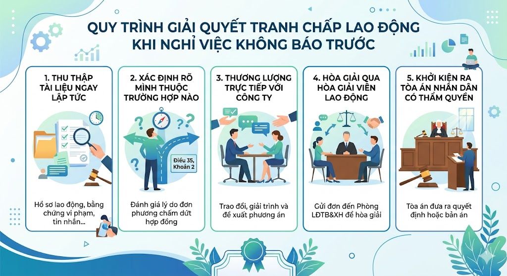 Quy trình xử lý tranh chấp lao động khi nghỉ việc không báo trước
