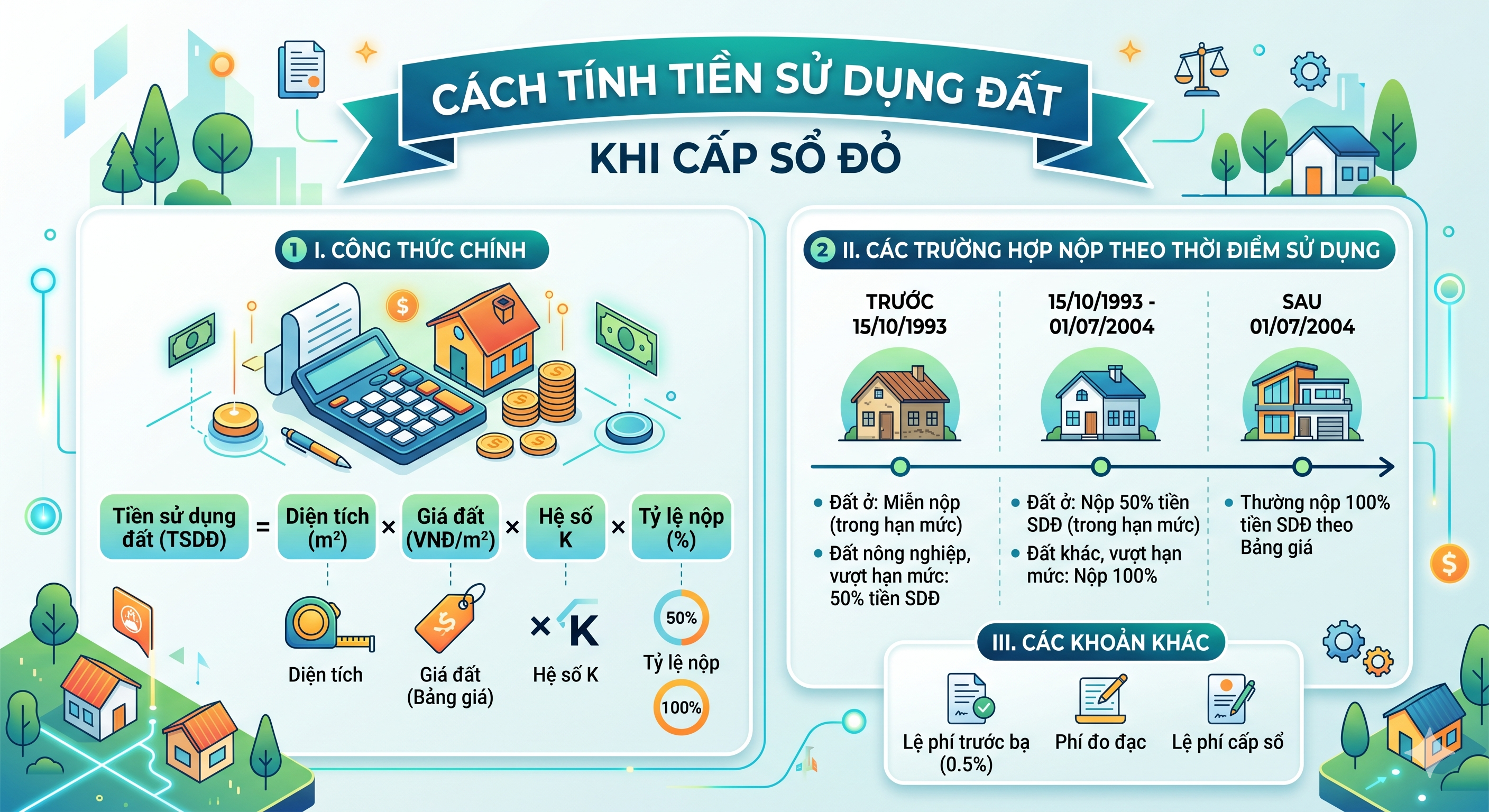 Cách tính tiền sử dụng đất khi làm sổ đỏ đất giấy tay theo Nghị định 103/2024 và Nghị định 50/2026
