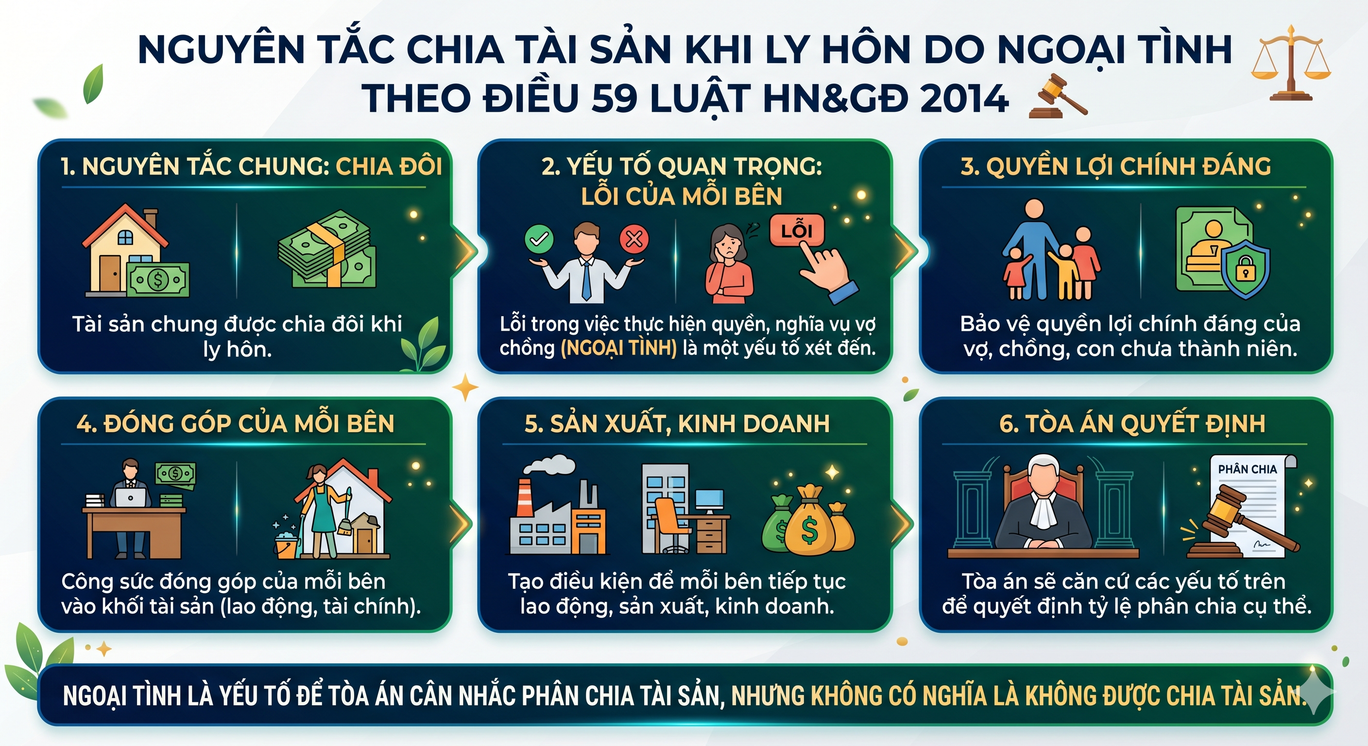 Nguyên tắc chia tài sản khi ly hôn do ngoại tình theo Điều 59 Luật HN&GĐ 2014 - N.H Legal