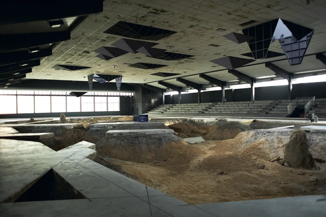 Excavated skating-rink floor and automated skylights in After ALife Ahead