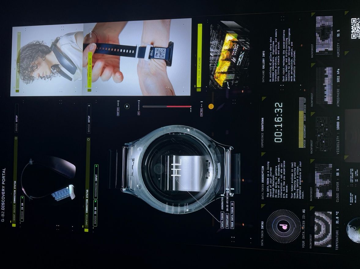 Dataland neckband interface displaying visitor biometric data