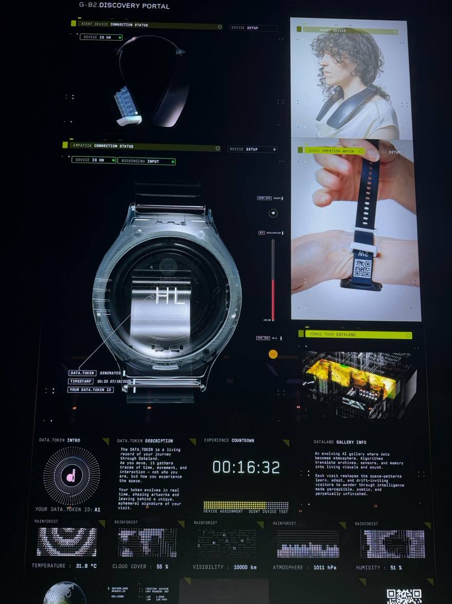 Dataland neckband interface displaying visitor biometric data