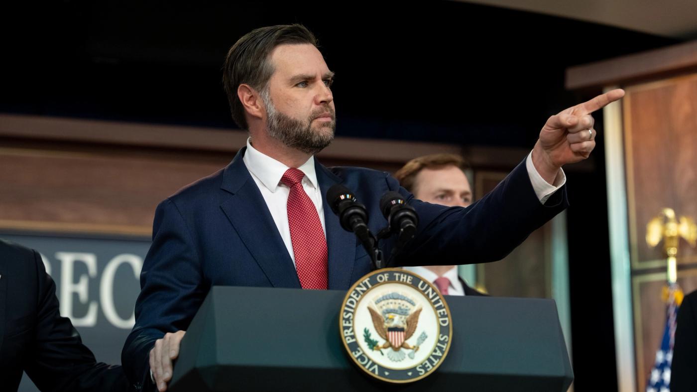 Stand-in photo (Sept. 22, 2026): Vice President JD Vance holds a press conference on fraud, Tuesday, September 22, 2026, in the South Court Auditorium of the Eisenhower Executive Office Building at the White House. (Official White House Photo by Emily J. Higgins)
