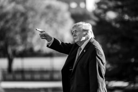 Stand-in photo (October 20, 2026): President Donald J. Trump points as he boards Marine One on the South Lawn of the White House en route to a campaign trip, October 20, 2026 (Official White House Photo by Joyce N. Boghosian / public domain)