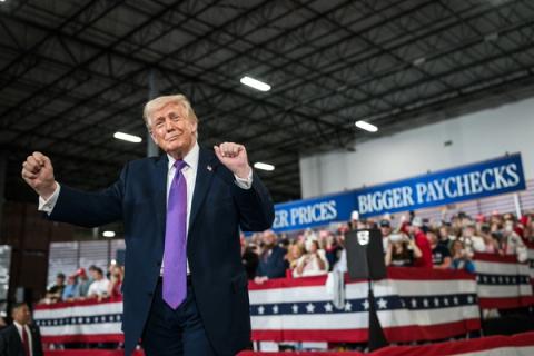 President Donald Trump pumps his fist before a cheering crowd at Verst Logistics Manufacturing in Hebron, Kentucky, March 11, 2026 (Official White House Photo / public domain)