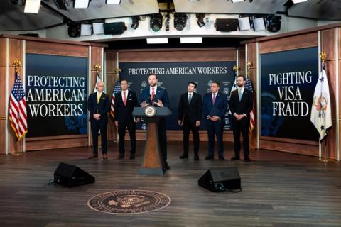 Stand-in photo (October 8, 2026): Vice President JD Vance holds a press conference on the Task Force to Eliminate Fraud in the Eisenhower Executive Office Building, October 8, 2026 (Official White House Photo / public domain)