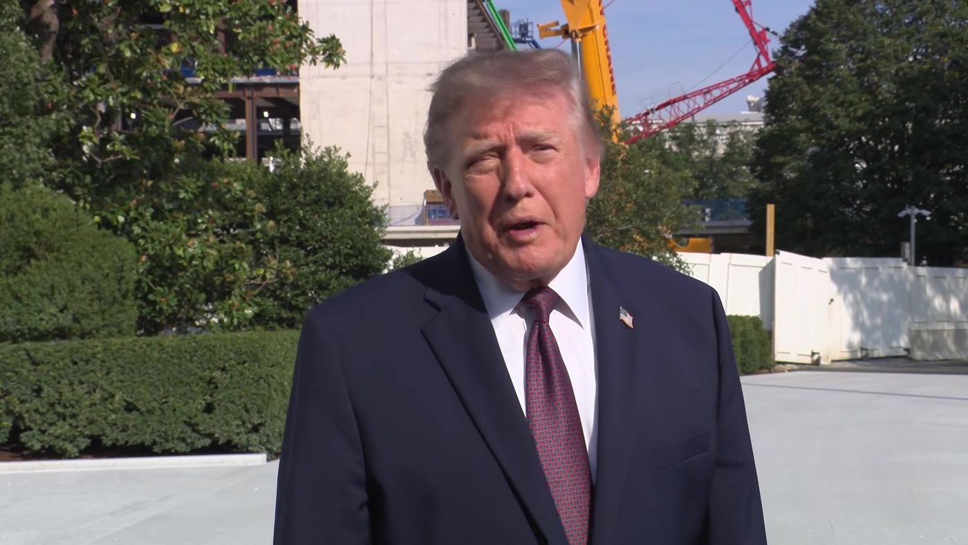 Interim: President Donald J. Trump speaks with the press on the South Lawn before departing the White House for Mobile, Alabama, Friday, October 2, 2026 (frame from the official White House video of the departure gaggle). No Mitchell Center rally photo has been posted.