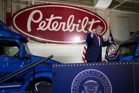 President Donald J. Trump delivers remarks at the Peterbilt Motors Company in Denton, Texas, Thursday, October 1, 2026. (Official White House Photo by Molly Riley, P202601001MR-3508)