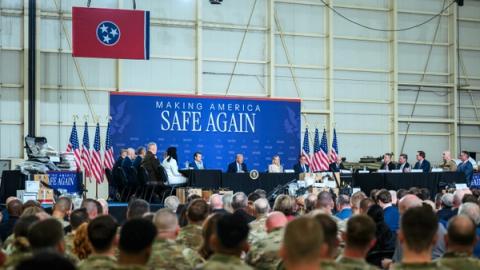 President Donald J. Trump attends the Memphis Safe Task Force roundtable on public safety at Tennessee Air National Guard Base, Tennessee on Monday, March 23, 2026. (Official White House photo by Molly Riley)