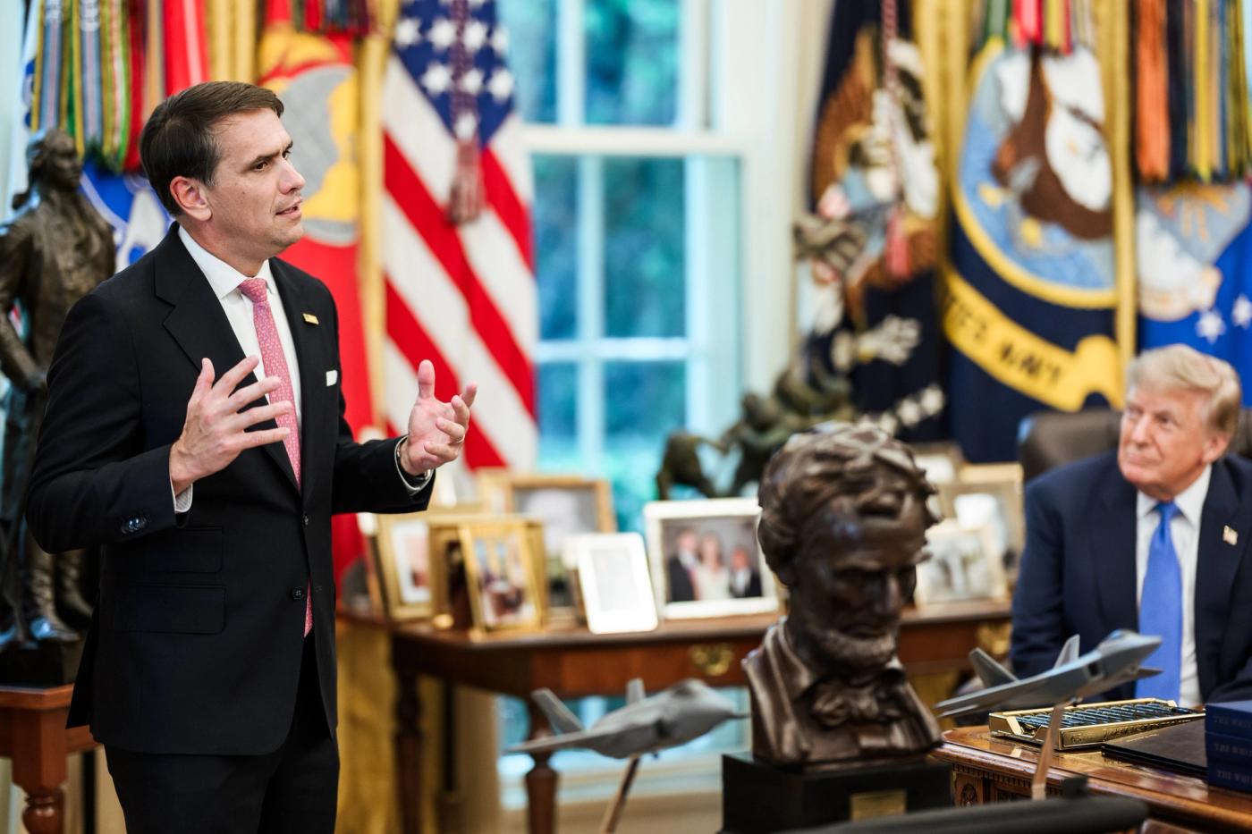 Stand-in photo (August 10, 2026): Attorney General Todd Blanche speaks as President Donald J. Trump looks on during his swearing-in ceremony in the Oval Office, August 10, 2026 (Official White House Photo by Daniel Torok / public domain)