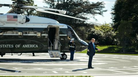 President Donald J. Trump boards Marine One on the South Lawn of the White House, Monday, October 5, 2026, en route Joint Base Andrews for a trip to Nebraska. (Official White House Photo by Daniel Torok)