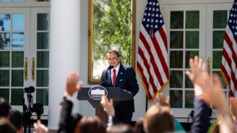 Attorney General, Todd Blanche, holds a press briefing in the Rose Garden of the White House, Tuesday, September 15, 2026. (Official White House Photo by Cashen Turner)
