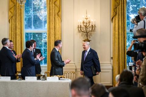 President Donald Trump attends a roundtable with energy officials and oil-industry executives in the East Room of the White House, January 9, 2026. Official White House Photo by Molly Riley (public domain).