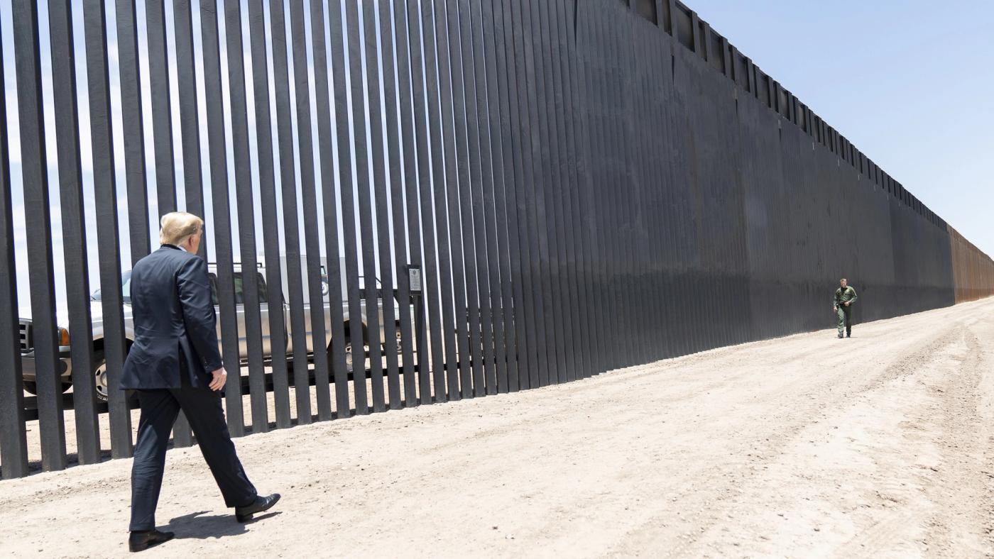 Stand-in photo (June 23, 2020): President Donald J. Trump walks along the completed 200th mile of new border wall Tuesday, June 23, 2020, along the U.S.-Mexico border near Yuma, Ariz. (Official White House Photo by Shealah Craighead)