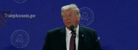 President Trump delivers remarks on Trump Accounts in front of a TrumpAccounts.gov backdrop — Official White House video still, lower third removed