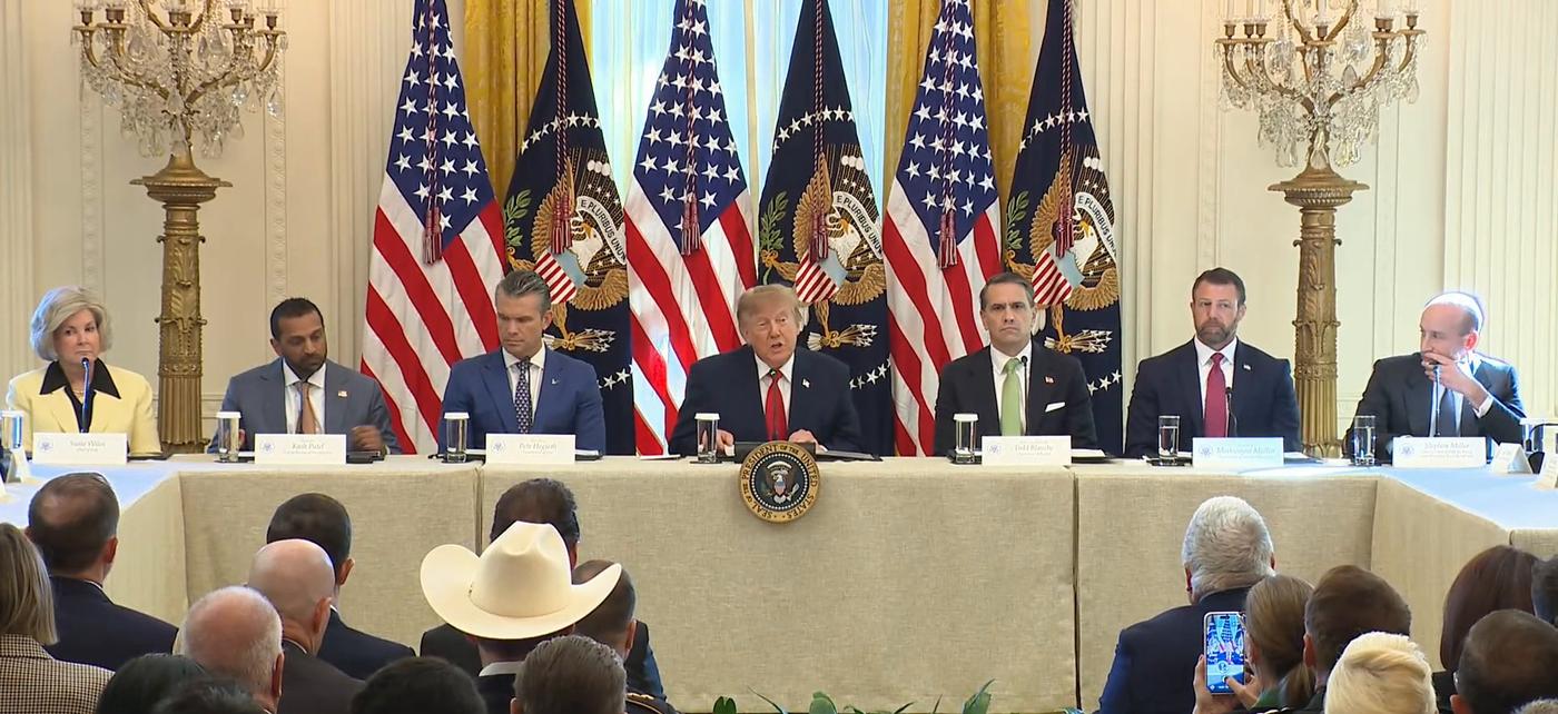 President Donald J. Trump leads a roundtable on combating cybercrime and foreign scam centers with cabinet officials in the East Room of the White House, October 21, 2026 (still from official White House video / public domain)