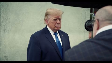 President Trump poses for TIME photographer Dan Winters during the cover shoot at the new White House helipad, September 28, 2026 (Official White House video still, behind the scenes of President Trump’s TIME Magazine cover)