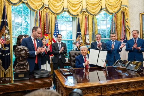 President Trump signs executive orders on nuclear energy, including Reinvigorating the Nuclear Industrial Base, in the Oval Office, May 23, 2025 (Official White House Photo by Molly Riley)