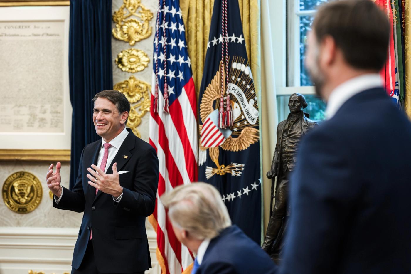 Stand-in photo (August 10, 2026): President Donald J. Trump at the swearing-in ceremony for U.S. Attorney General Todd Blanche in the Oval Office, August 10, 2026 (Official White House Photo by Daniel Torok / public domain)