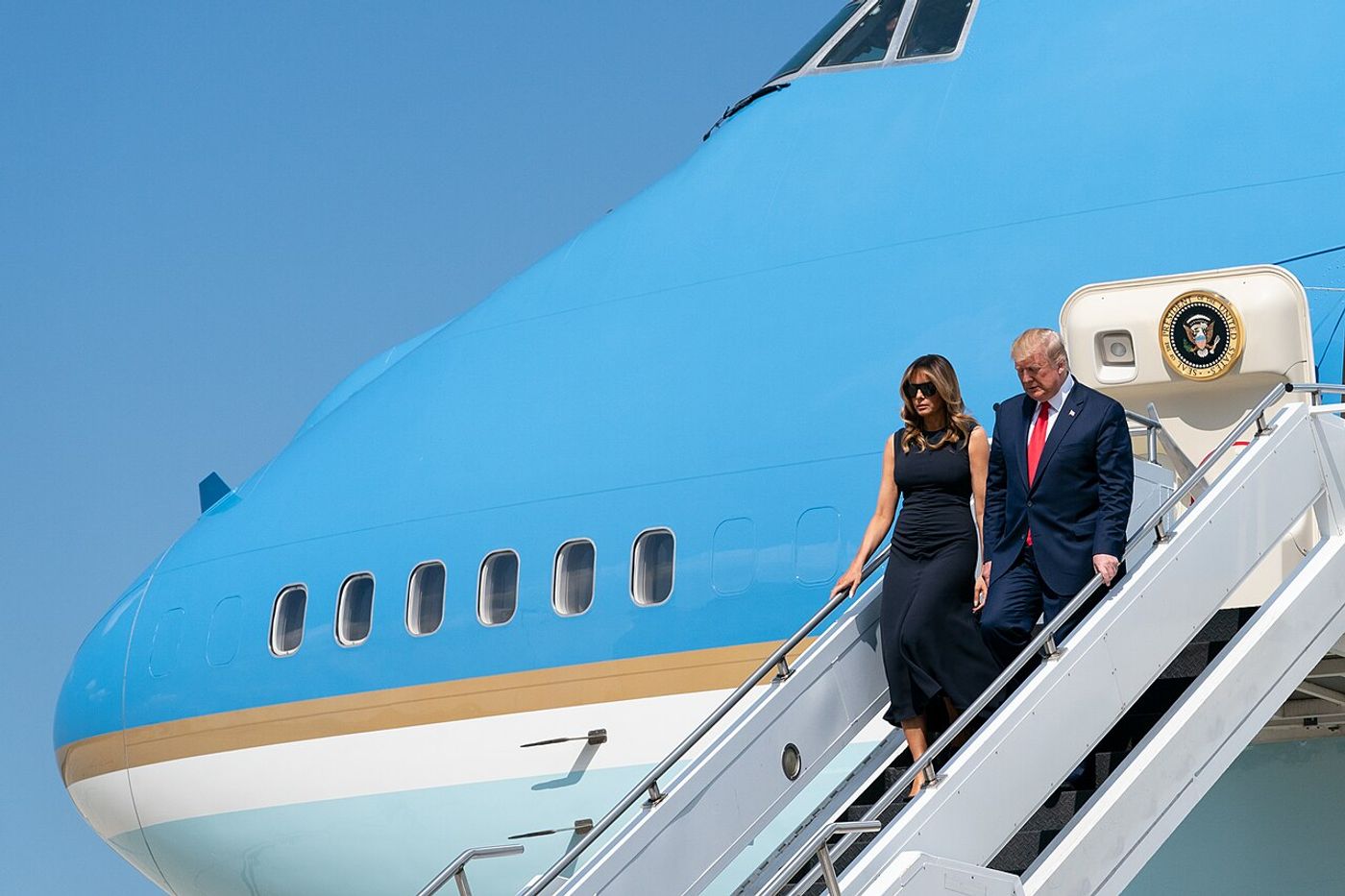 President Donald Trump and First Lady Melania Trump arrive in Ohio on an official trip. Official White House Photo (public domain).