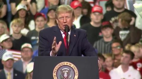 President Trump gestures while announcing record incomes, employment and lowest poverty at the Youngstown, Ohio rally, October 12, 2026 (still from Rapid Response 47 video)