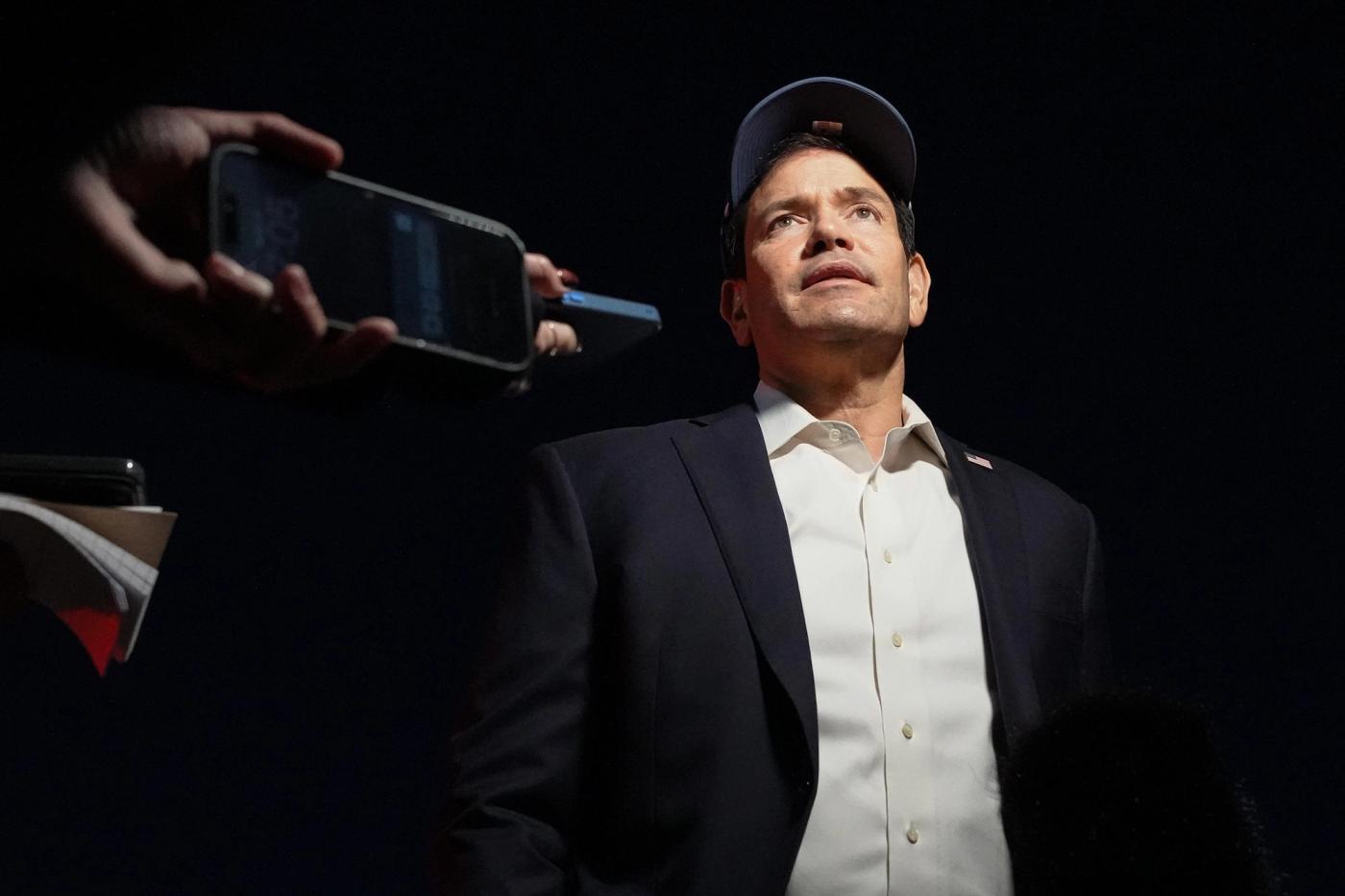 Secretary Marco Rubio talks with the press before leaving for Samarkand, Mumbai, and Jamnagar at Joint Base Andrews in Camp Springs, Maryland, October 17, 2026. (Official State Department photo by Freddie Everett)