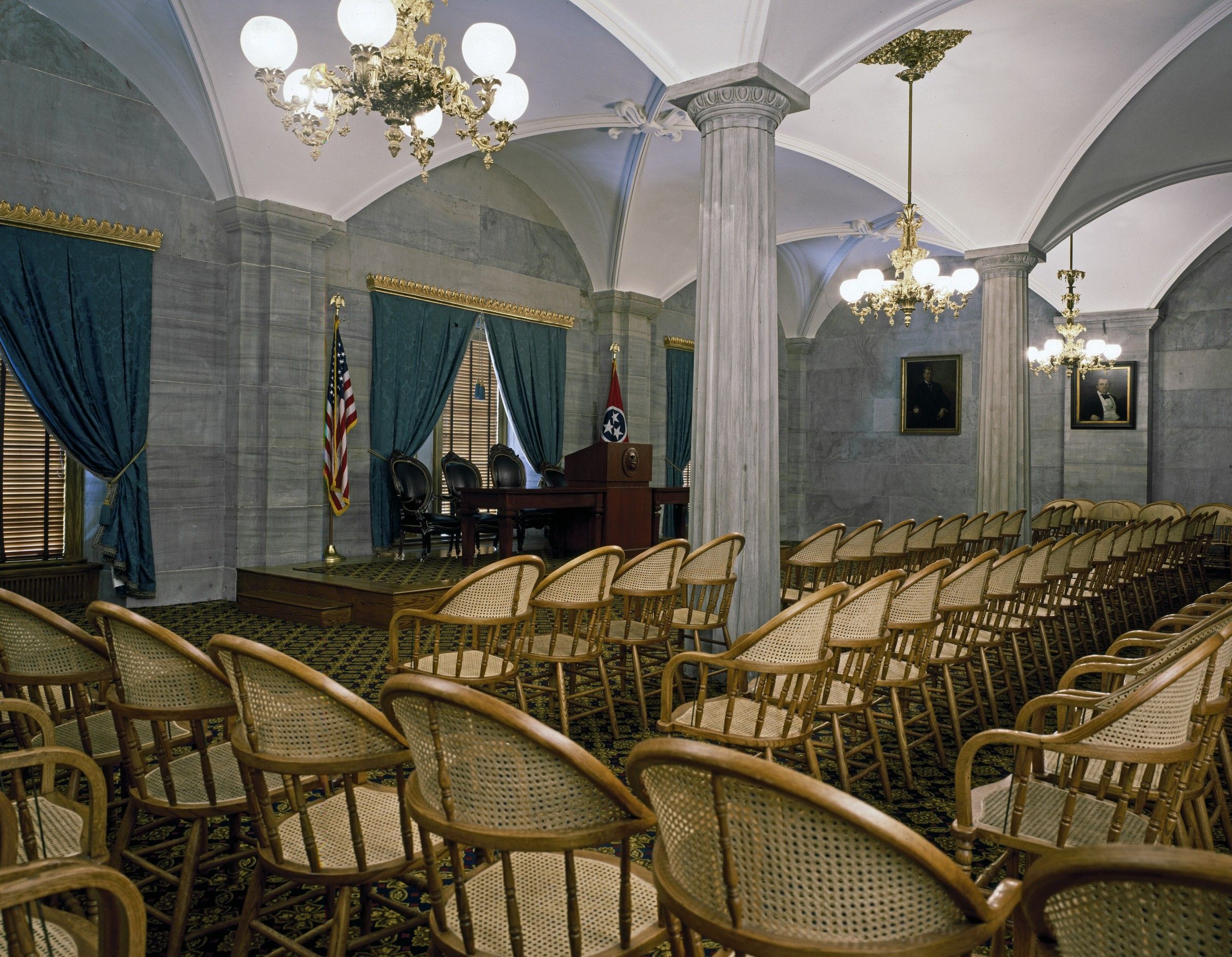 A hearing room inside the Tennessee State Capitol in Nashville (Carol M. Highsmith, Library of Congress, public domain)