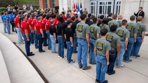 Recruits raise their right hands as they take the Oath of Enlistment at the University of Tennessee in Knoxville, Oct. 17, 2026. (Department of War photo) Department of War on X, Oct. 17, 2026: “@SECWAR spoke with ROTC cadets at the University of Tennessee and administered the Oath of Enlistment to 95 incredible Americans.”