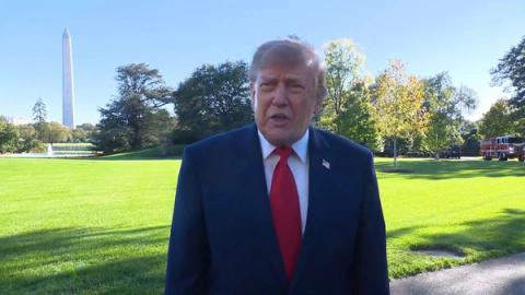 President Donald J. Trump on the South Lawn of the White House with the Washington Monument behind him, October 21, 2026 (still from official White House video / public domain)